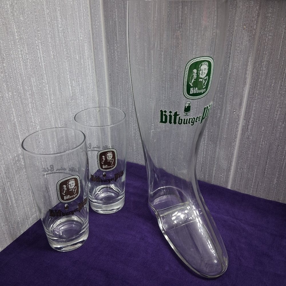 Vintage Bitburger Pils Bierstiefel Beer Boot Barware Glasses - Picture 6 of 16